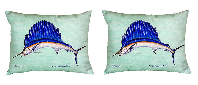 Pair of Betsy Drake Sailfish - Teal No Cord Pillows 16 Inch X 20 Inch Main image