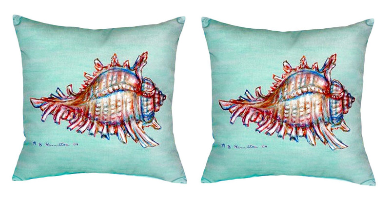 Pair of Betsy Drake Conch - Teal No Cord Pillows 18 Inch X 18 Inch Main image