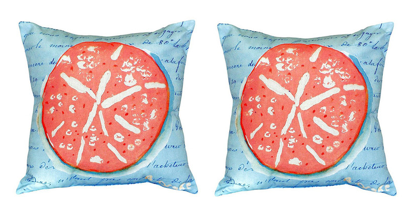 Pair of Betsy Drake Coral Sand Dollar Blue No Cord Pillows 18 Inch X 18 Inch Main image