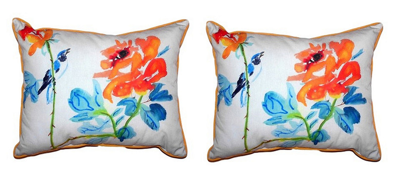 Pair of Betsy Drake Bird & Roses Small Pillows 11X 14 Main image