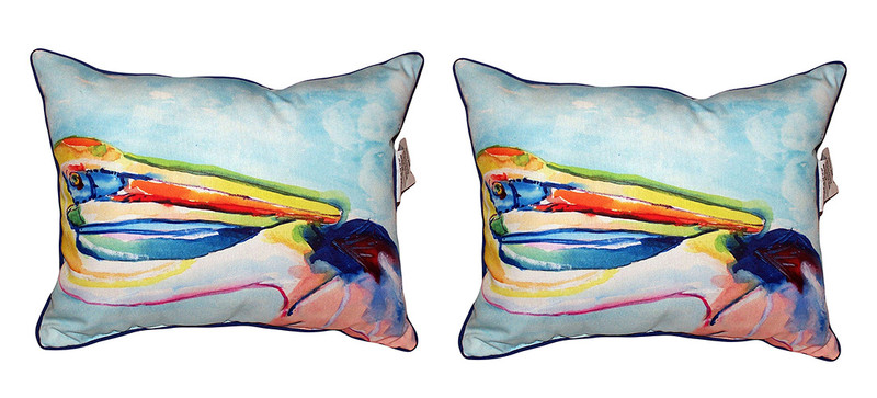 Pair of Betsy Drake Pelican Head Small Outdoor/Indoor Pillows 11X 14 Main image