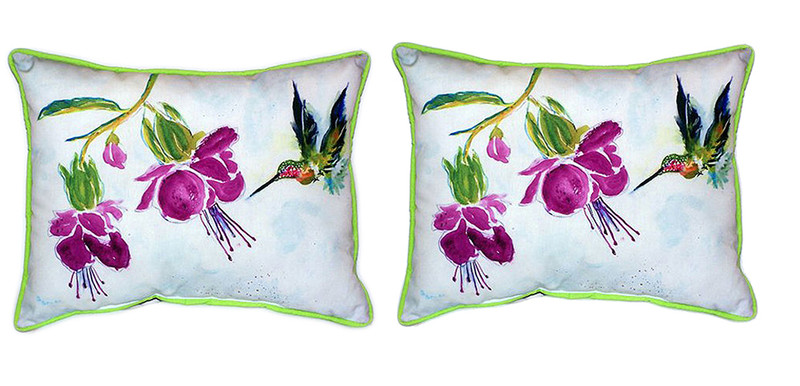 Pair of Betsy Drake Purple Hummingbird Large Indoor/Outdoor Pillows 16x20 Main image