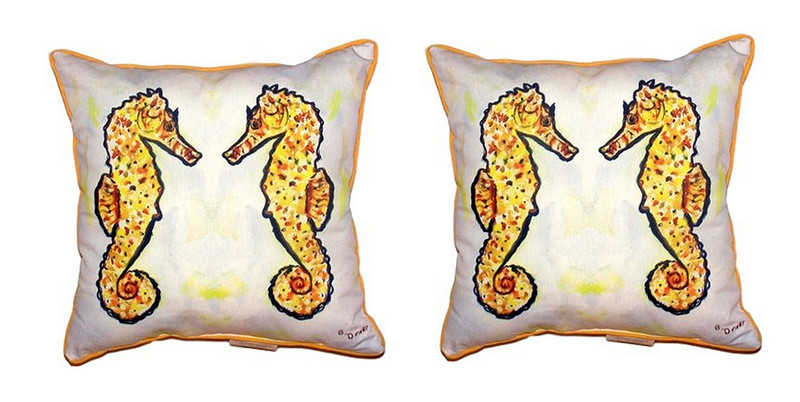 Pair of Betsy Drake Gold Sea Horses Small Pillows 12 X 12 Main image