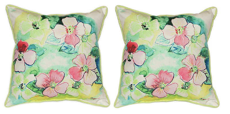 Pair of Betsy Drake Flower Wreath Large Indoor/Outdoor Pillows 18x18 Main image