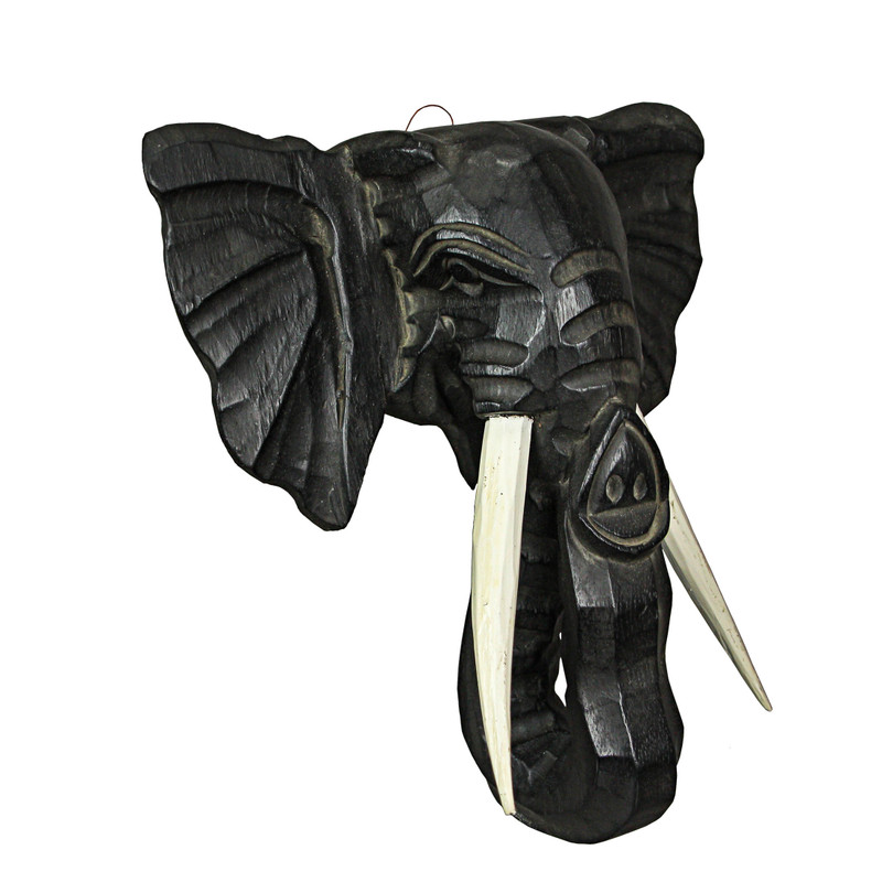 Hand Carved 12 Inch Black Elephant Head Wooden Wall Hanging Décor Main image