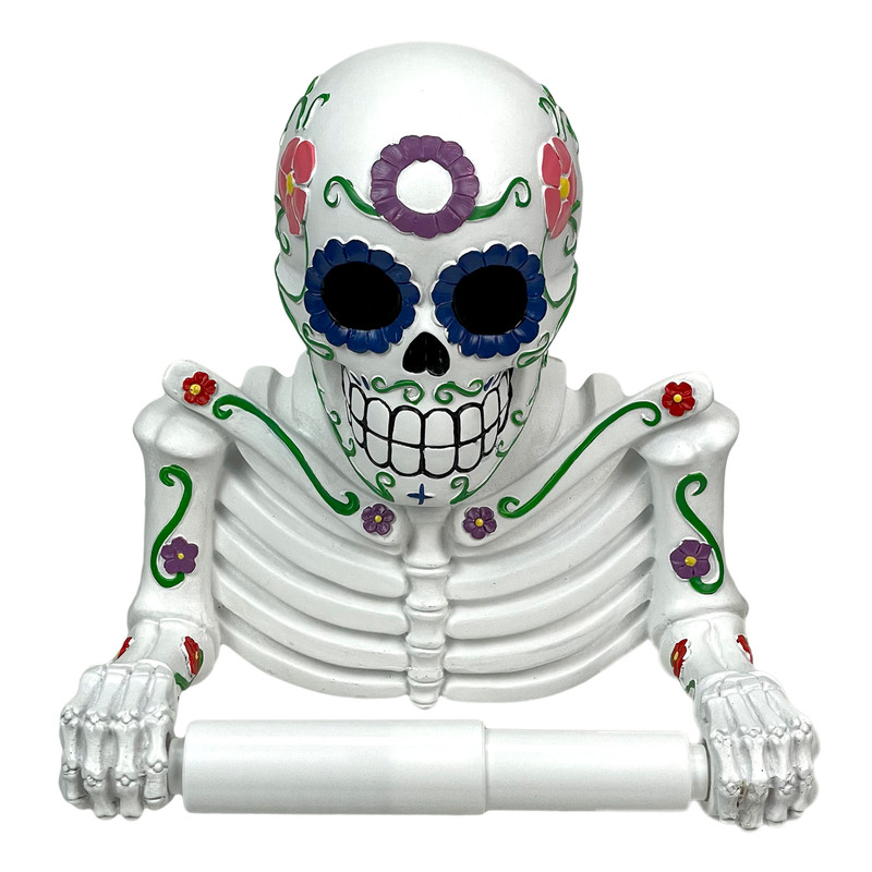 Smelly Skelly White Day of the Dead Sugar Skull Toilet Tissue Holder Main image