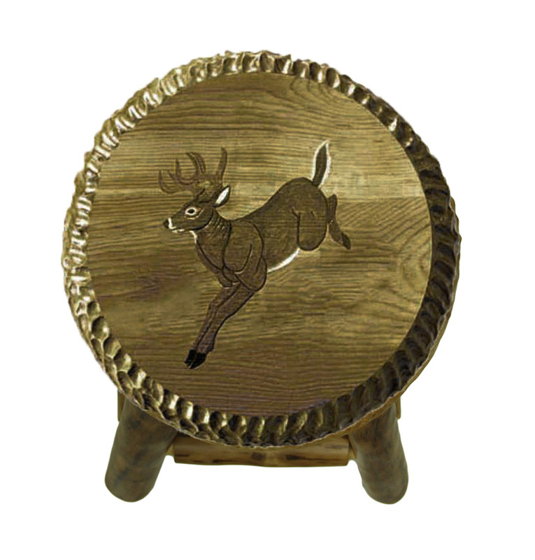 Rustic Handcrafted Wooden Carved Deer Bar Stool 30 in. Main image