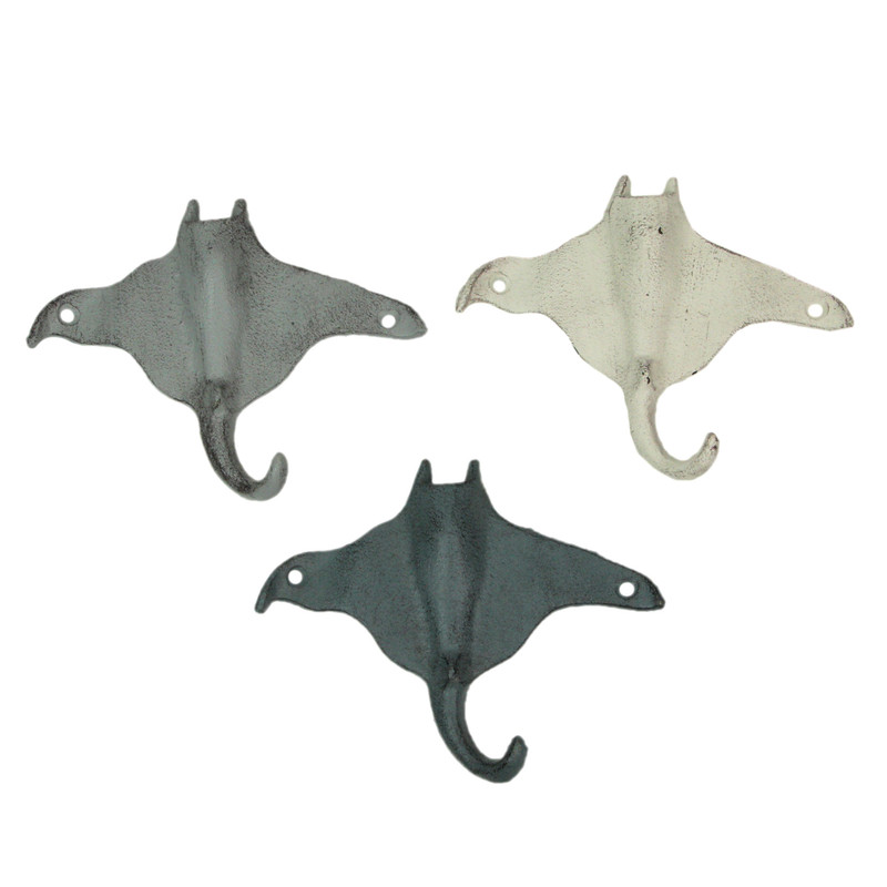 Set of 3 Stingray Wall Hooks - 6.25" - Blue, Gray, White - Coastal Decor Main image Set of 3 Stingray Wall Hooks - 6.25" - Blue, Gray, White - Coastal Decor Main image