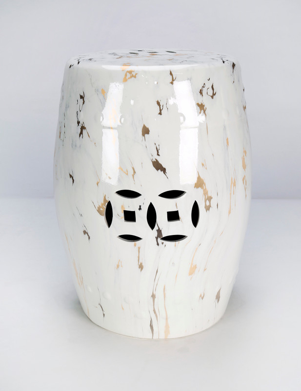AAI Ceramic Gardend Stool, Light Blue with Gold Accents Main image