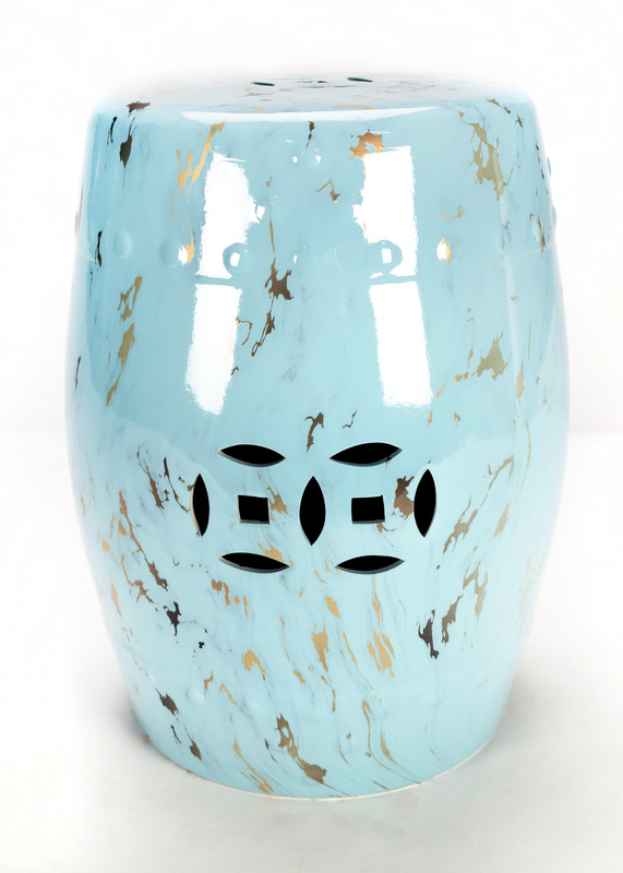 AAI Ceramic Garden Stool, White with Gold Accents Main image
