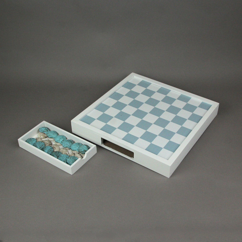 Coastal Themed Seashell Checkers Set With Game Board 13 Inches Main image