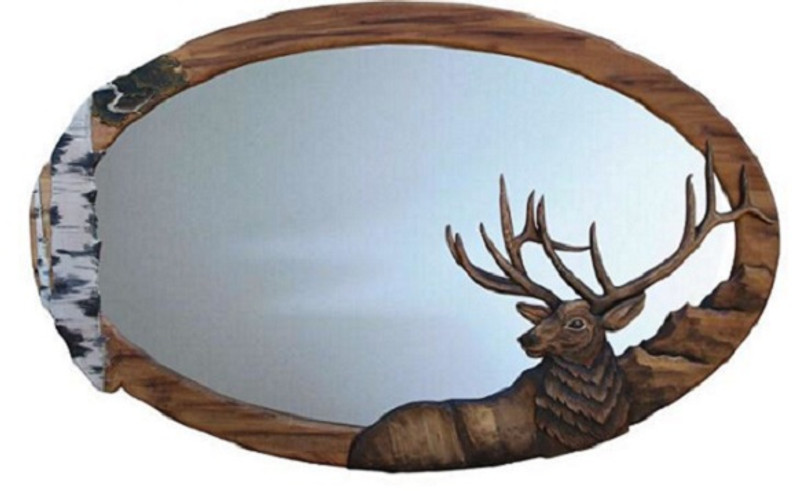 Elk with Birch Tree Mirror – 36" x 24" Decor Main image