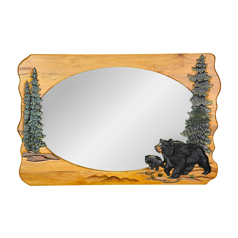 Rustic Bear Wood Wall Mirror Lodge Cabin Wildlife Brown Hanging Decor Main image