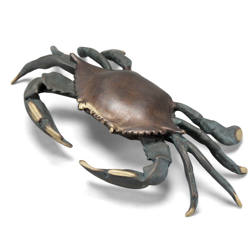 SPI Home Solid Brass Hand Painted Bluepoint Crab Tabletop Statue 7.5 Inches Long Main image