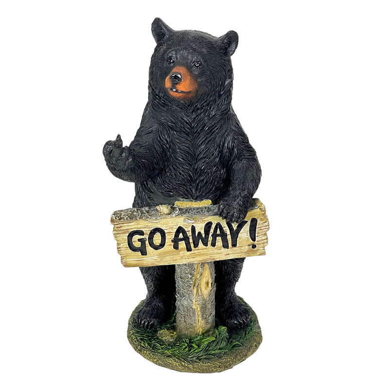 Rude Black Bear Statue with Go Away Sign 15" Resin Outdoor Garden Cabin Decor Main image