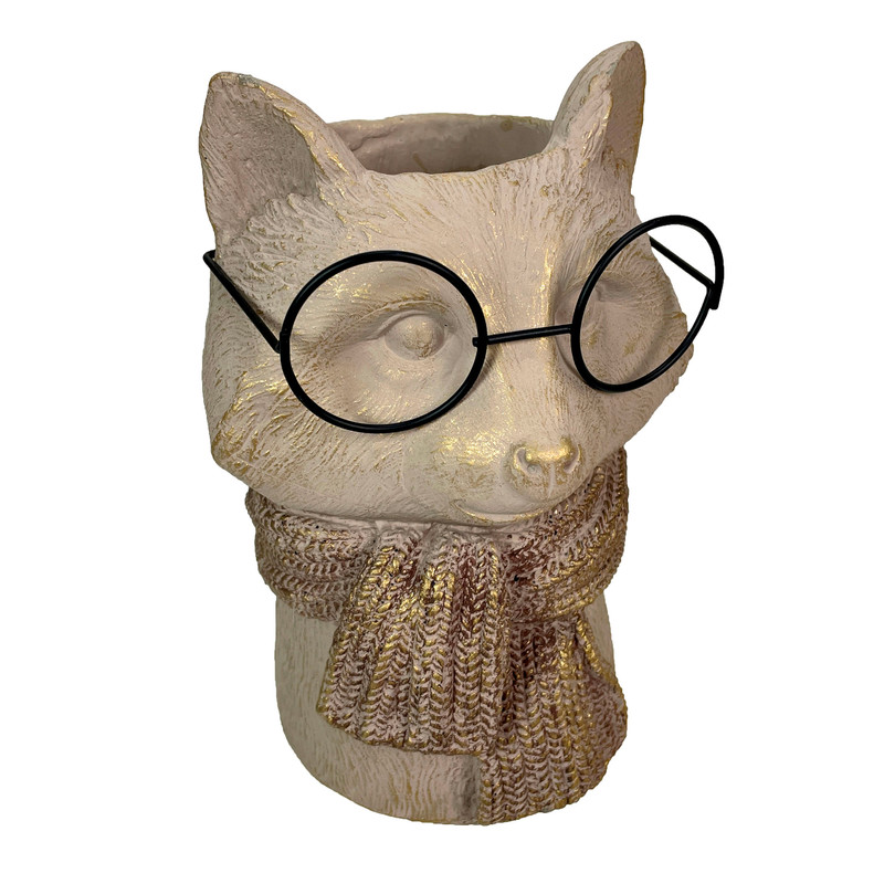 Bespectacled Fox Cement Vase 8.25in – Cute Fox Planter, Animal Flower Pot, Gift Main image