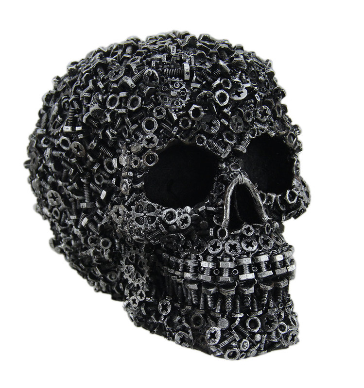 Scrap Head Steampunk Junk Pile Nuts & Bolts Covered Skull Statue 6 inch Main image