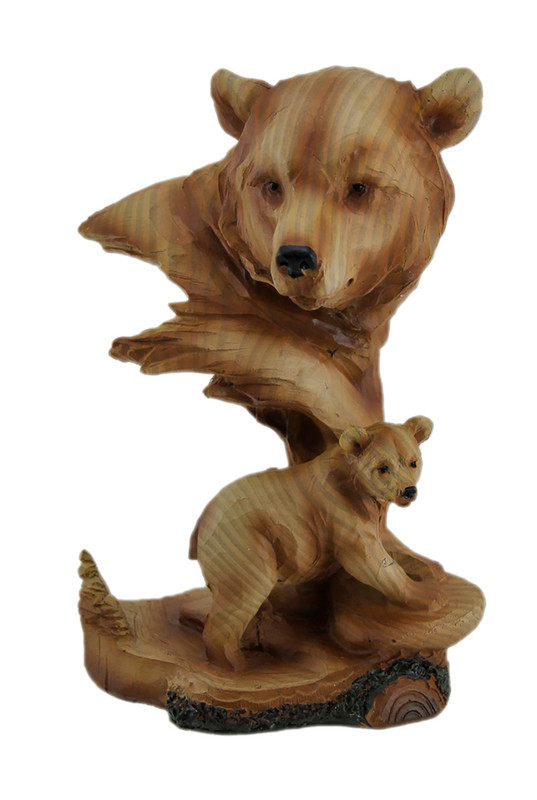 Carved Wood Look Mother Bear and Cub Tabletop Statue Main image