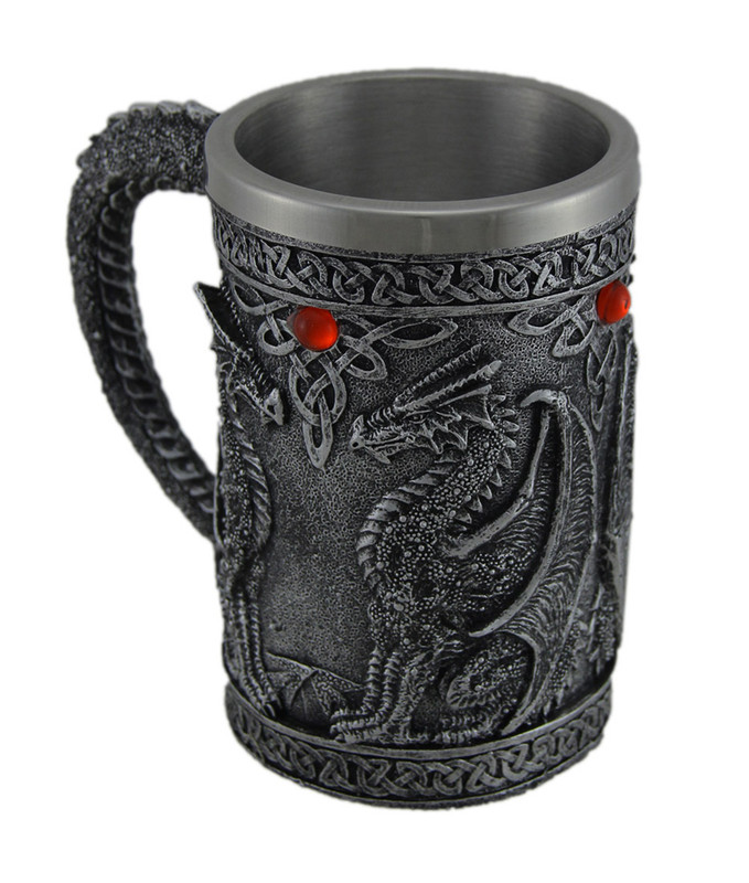 Gothic Dragon Tankard Decorative Blackened Silver Resin Mug Celtic Medieval Cup Main image