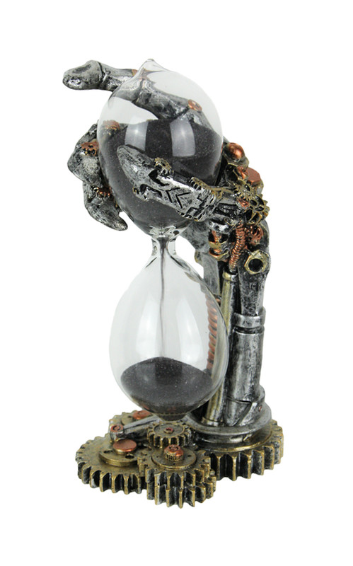 Creepy Steampunk Mechanical Skeleton Hand Metallic Finish Hourglass Sand Timer Main image