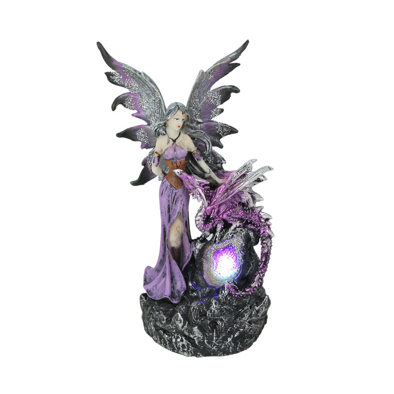 Amethyst Purple Fairy And Dragon LED Lighted Geode Statue Main image