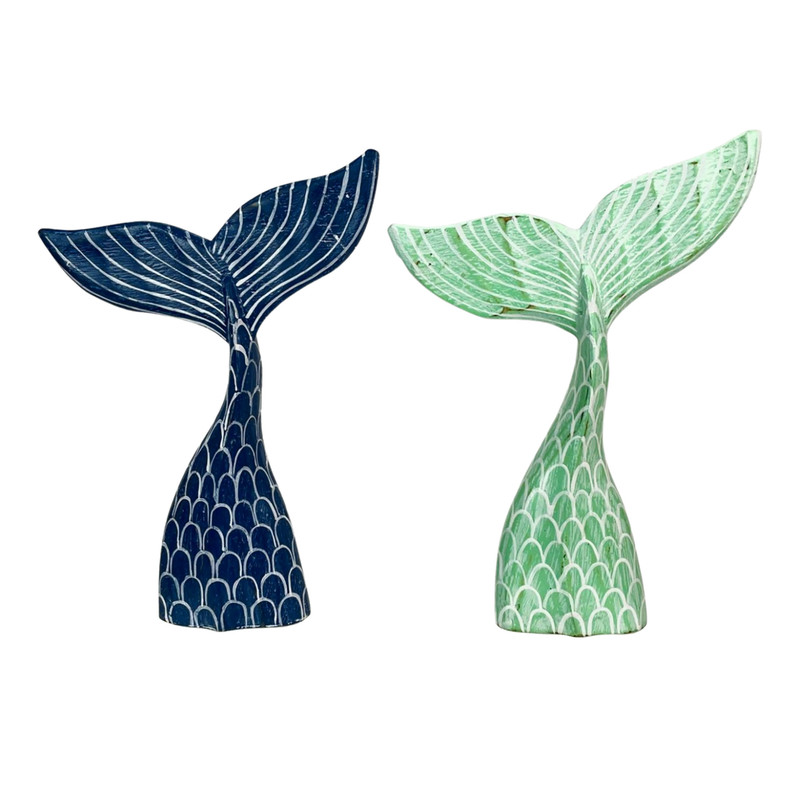 Artisan Wood Mermaid Tail Home Accent, 13" Ocean Theme Decorative Sculpture Main image