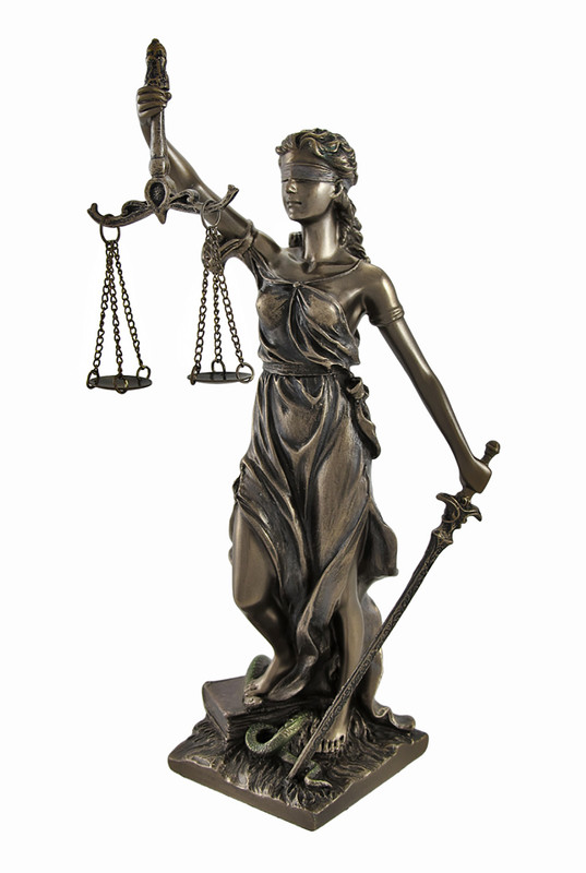 Bronzed La Justicia with Scales and Sword Statue 8 In. Main image