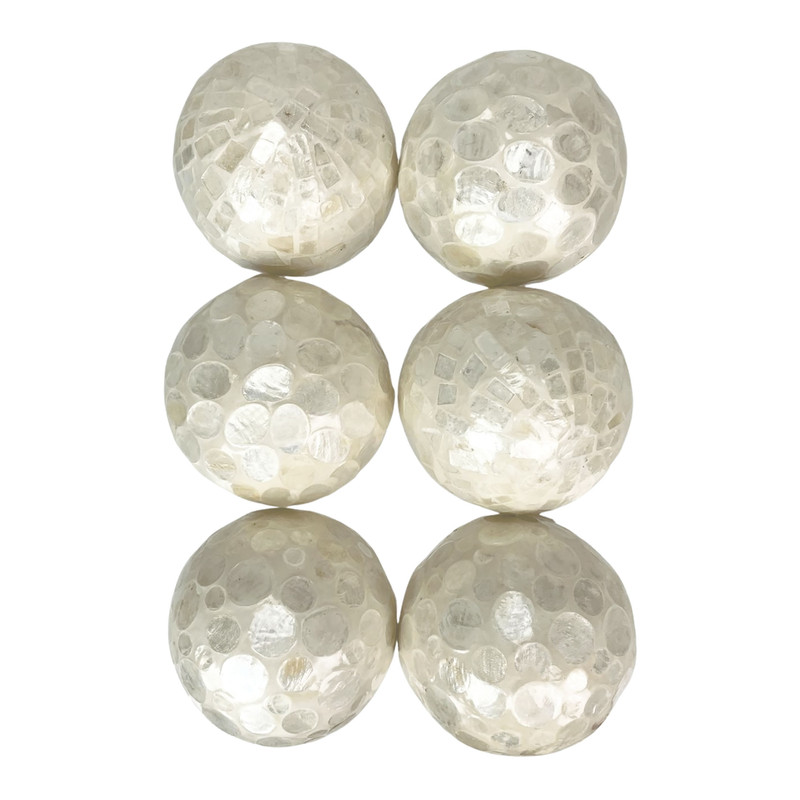 Set of 6 Capiz Shell Deco Spheres 4" White Iridescent Decorative Balls Main image