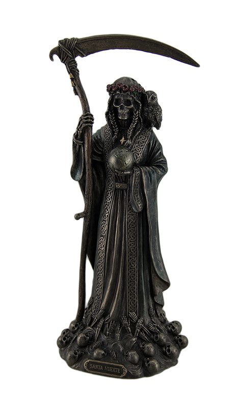 Santa Muerte Antique Bronze Finish Grim Reaper Statue - With Scythe and Globe Main image