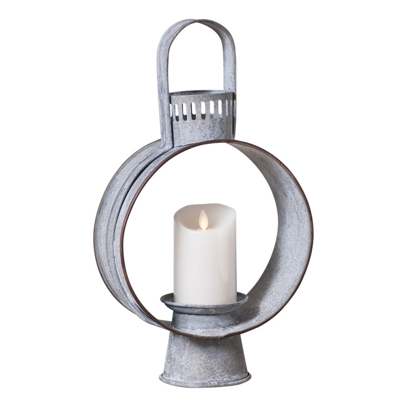 17 inch Weathered Zinc Metal Candle Lantern Rustic Farmhouse Tabletop Decor Main image