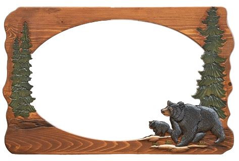 Enchanting Bear & Cub Hand-Carved Mirror – 34" x 26" Main image