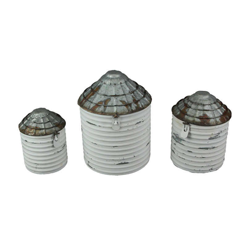Vintage Farmhouse Style Galvanized Decorative Tin Silo Canister Set of 3 Main image
