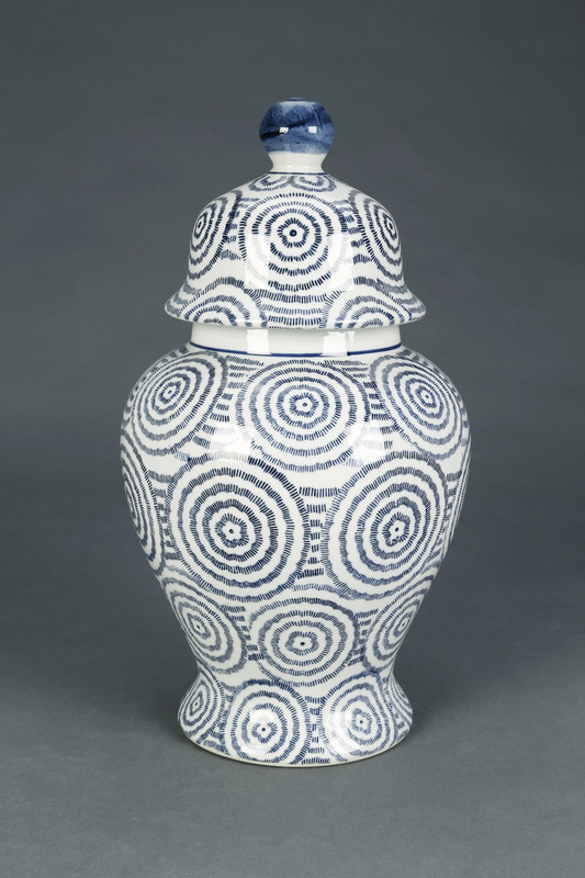AA Importing Blue and White Circles 14" Ginger Jar with Lid Main image