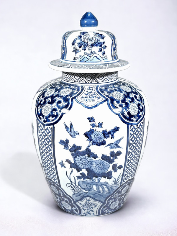 AAI 17" Porcelain Vase, Floral Design, Blue and White Main image