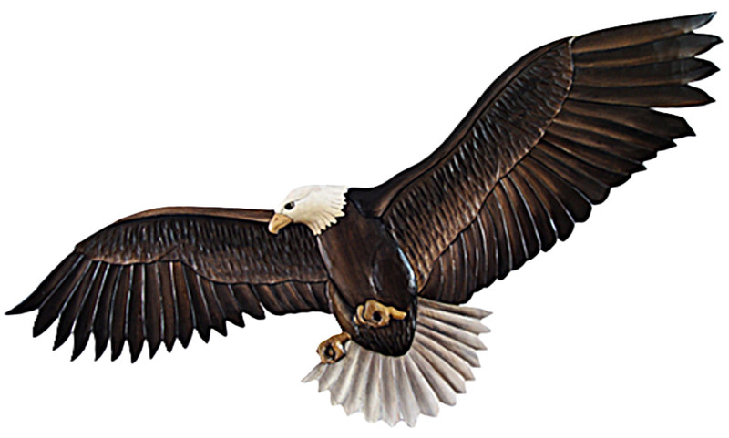 Wood Flying Eagle Wall Sculpture 31x12 in Hand Carved Intarsia Bird Art Main image