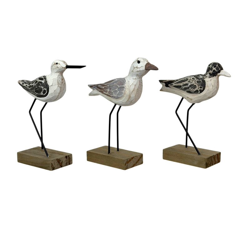 Set of 3 Wood Seabird Figurines Coastal Freestanding Table Decor White Main image