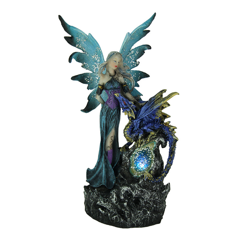 Sapphire Blue Fairy And Dragon LED Lighted Geode Statue Main image