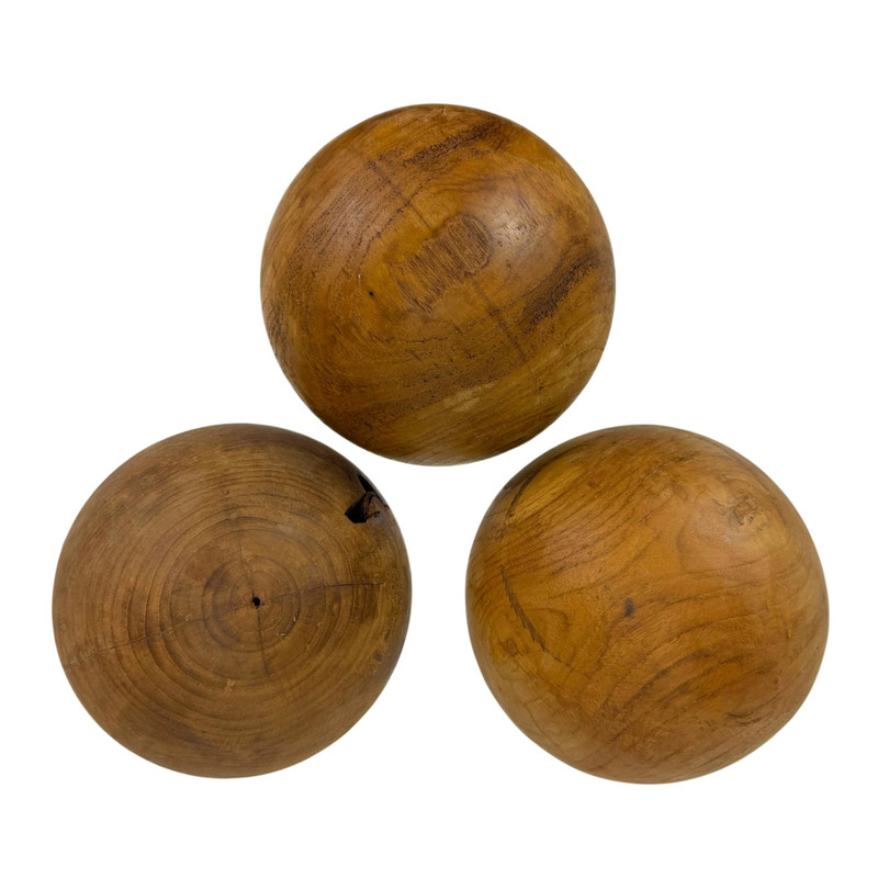 Decorative Sphere Set Brown Freestanding Tabletop Orbs 5.5 in Wood Look Main image