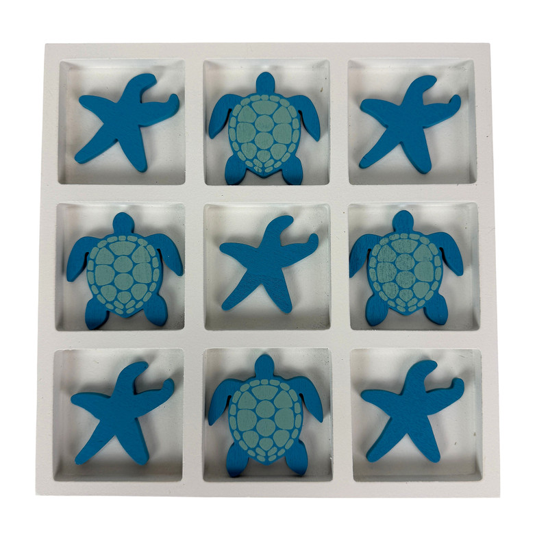 Coastal Sea Turtle Starfish Sculpture Decor Board White Blue Wood 7.75 In Main image