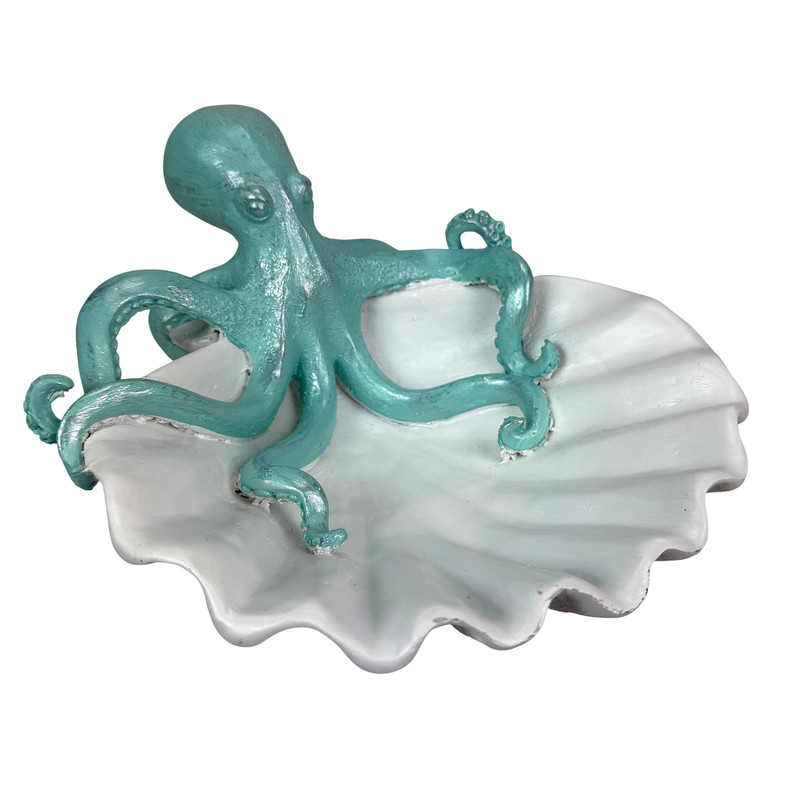Decorative Octopus Shell Tray Coastal Resin Catchall Dish 10 X 10 X 6 In Main image