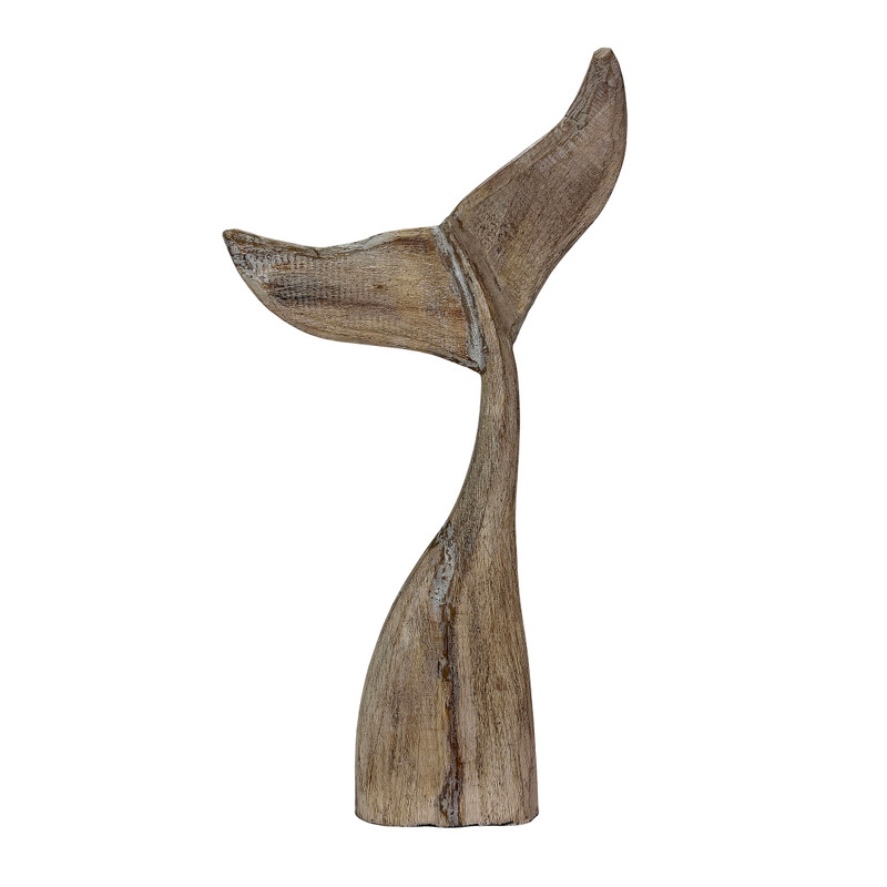 Whale Tail Statue Coastal Distressed Wood Floor Sculpture 33 in Natural Main image