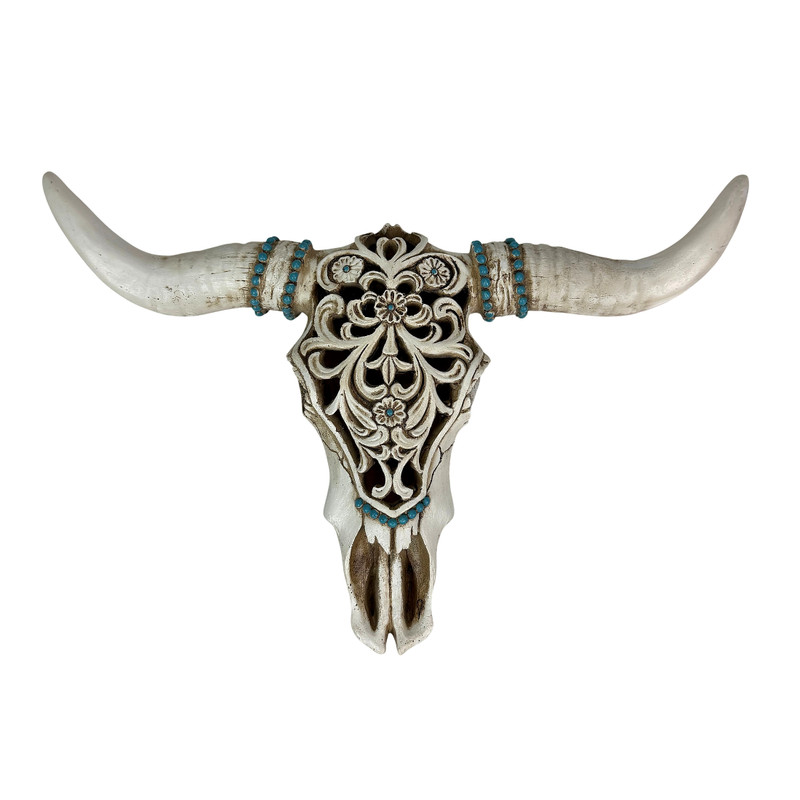 Decorative Wall Steer Southwestern Resin Sculpture 13 in off White Main image