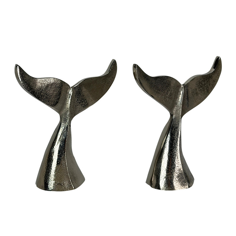 Decorative Whale Tail Bookends Set of 2 Silver Cast Aluminum 7 In Main image