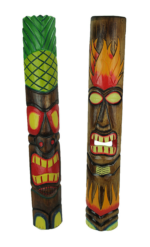 39 inch Tall Hand Crafted Wooden Tiki Totem Wall Mask Set of 2 Main image