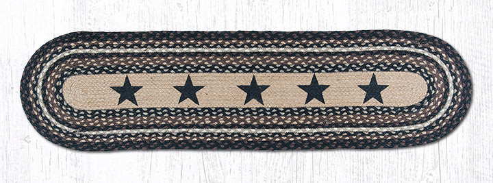 Earth Rugs OP-313 Black Stars Oval Patch Runner 13" x 48" Main image