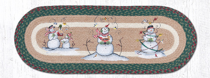 Earth Rugs OP-508 Snowmen Oval Patch Runner 13" x 36" Main image