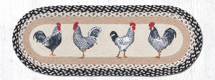 Earth Rugs OP-430 Roosters Oval Patch Runner 13" x 36" Main image
