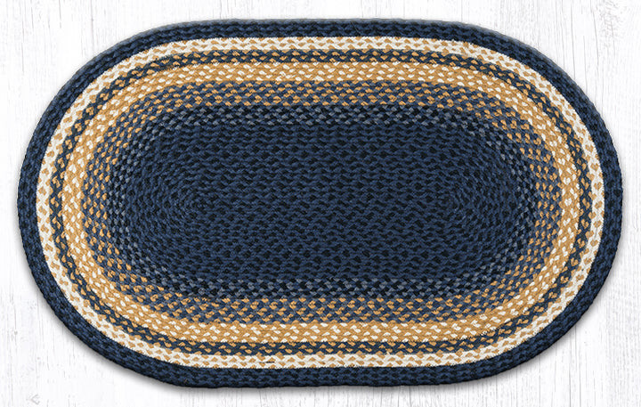 Earth Rugs C-79 Lt. Blue / Dk. Blue / Mustard Oval Braided Rug 27" x 45" Main image
