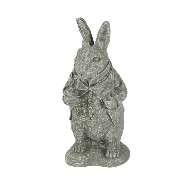 Alice in Wonderland White Rabbit Light Gray Finish Statue 14 in-CEMENT Main image