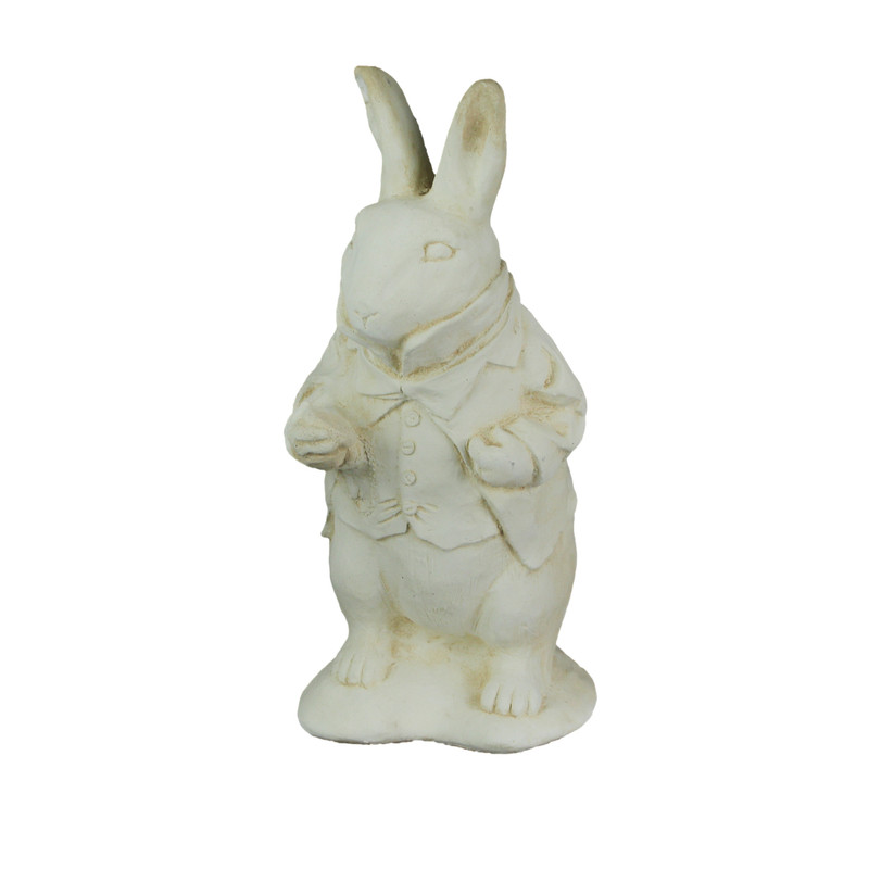 Alice in Wonderland White Rabbit Antiqued White Finish Solid Cement Statue 14 In Main image